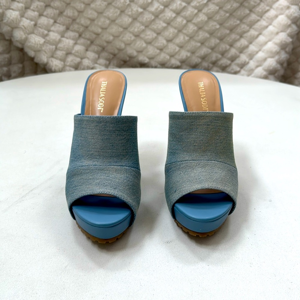 THALIA SODI Womens Blue 1 Platform Lug Sole Cindie Round Toe Stiletto Slip on